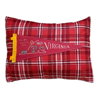 Virginia Vintage Pennant on New Woven Fabric Throw Pillow For Sale
