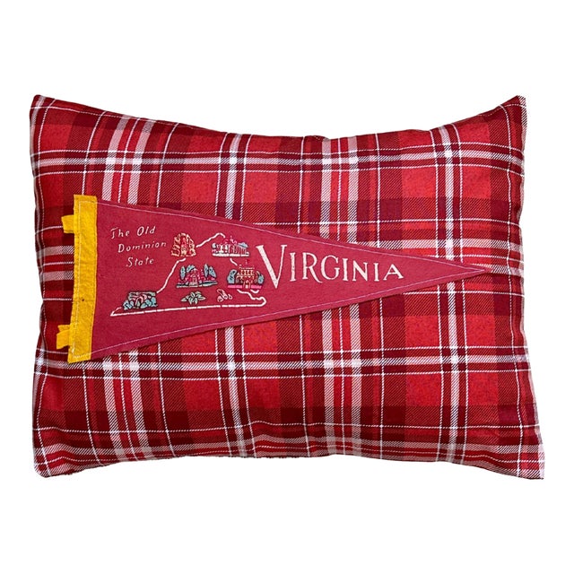 Virginia Vintage Pennant on New Woven Fabric Throw Pillow For Sale