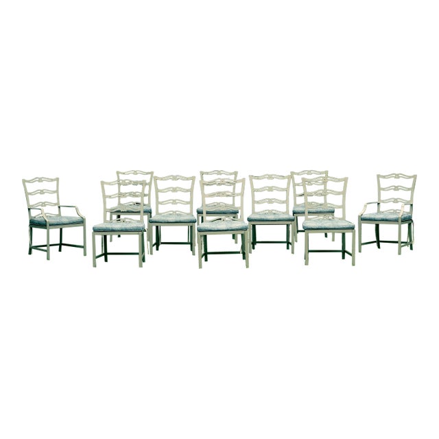 Set of 10 McKinnon & Harris Ladder Back Garden Dining Chairs For Sale