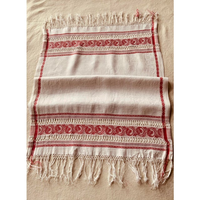 French Country 19th Century French Linen Trousseau Towel - Turkey Red Detail For Sale - Image 3 of 12