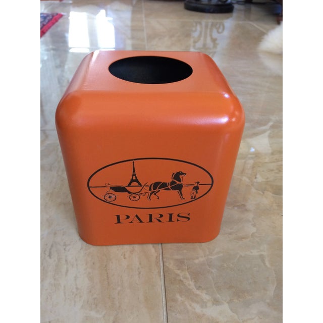 Metal French Hermès Inspired Orange Paris Equestrian Tissue Holder For Sale - Image 7 of 7