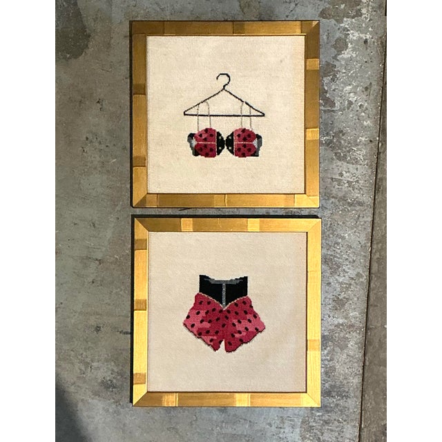 Gold Vintage Original Needlepoint Swimsuit - Set of 2 For Sale - Image 8 of 12