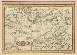 Hand-Colored Map of Western Tartary with Focus on Present-Day Mongolia, 1749