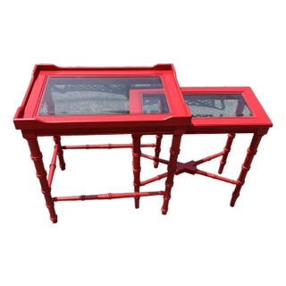 20th Century Chinoiserie Faux Bamboo Nest Tables - 2 Pieces For Sale