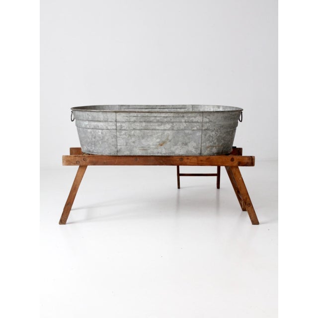 Antique Laundry Stand With Galvanized Tub For Sale - Image 9 of 12