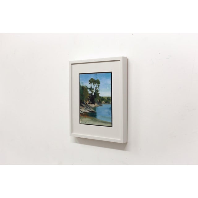 Contemporary Late Summer Light on Cornwall Cove by Jon Doran | Oil on panel Landscape of a coastal cove with trees. For Sale - Image 3 of 4