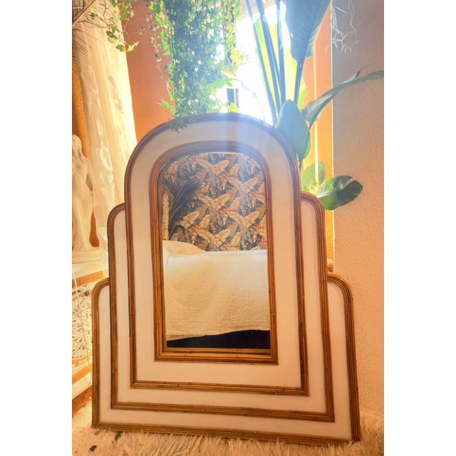 1970s Hollywood Regency Tropical Mirror in Pencil Reed Bamboo attributed to Vivai Del Sud, Italy, 1970s For Sale - Image 5 of 17