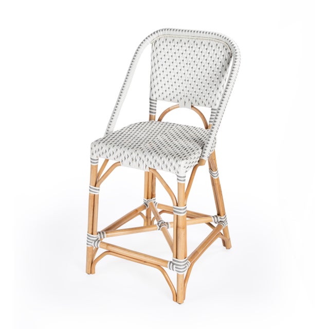 Gray Solstice 25 in. Seat Height Rattan Counter Stool with Back and Footrest For Sale - Image 8 of 8