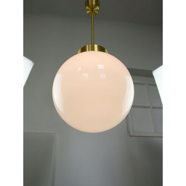 Mid-Century Italian Opaline and Brass Globe Pendant Lamp For Sale - Image 12 of 18