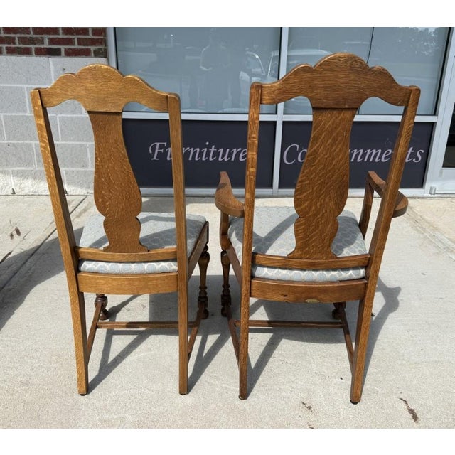 7 Piece j.b. Van Sciver Co. Refinished Antique Oak Round Dining Set With Two Leaves For Sale - Image 15 of 18