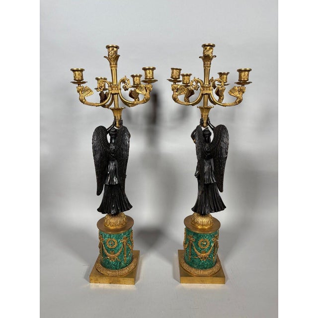 19th Century Pair of candelabra with winged Victories, attributed to Pierre-Philippe Thomire (1751-1843) For Sale - Image 5 of 7
