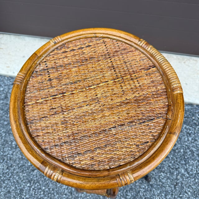 Late 20th Century Bulbous 1970s Rattan 2 Tier 36" Plant Stand For Sale - Image 5 of 11