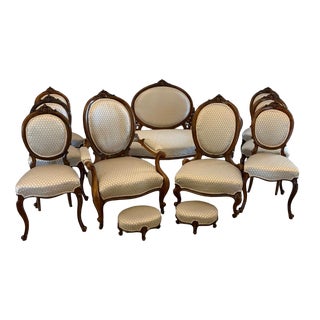 Antique Victorian Carved Walnut Salon Suite, 1850s, Set of 11 For Sale