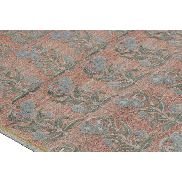 Modern Rug & Kilim’s Block Print Rug Design with Blue and Green Floral Patterns - 3x16 For Sale - Image 3 of 6