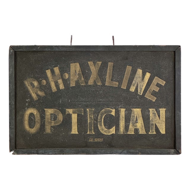Optician Large Antique Double Sided Gilt on Black Wood Trade Sign For Sale