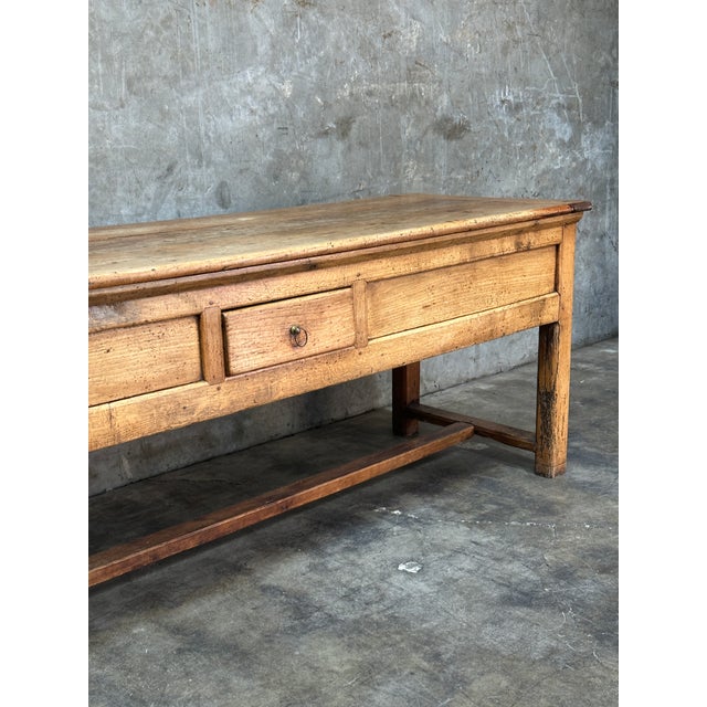 Wood 19th C French Draper’s Table Farmhouse Harvest Work Table 83” For Sale - Image 7 of 18