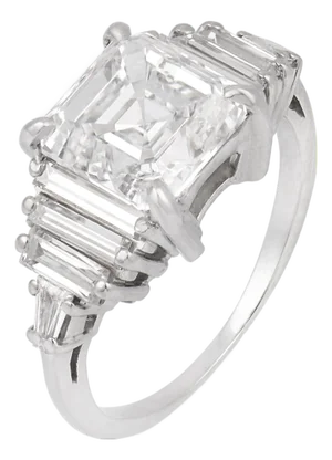 1950s Mid Century Gia 2.70 Carat Square Emerald Cut Diamond Platinum Engagement Ring, Size 4