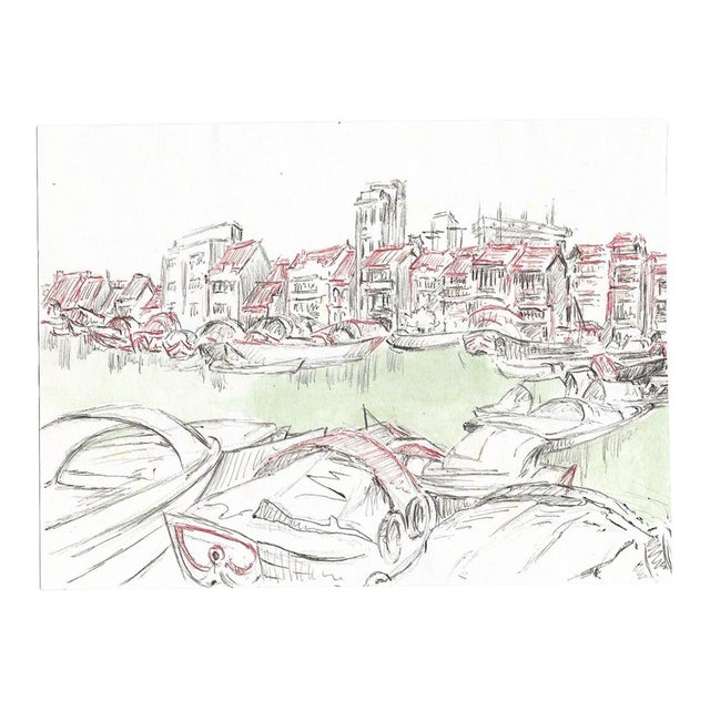 Ivy Attwll Southeast Asian Harbor Scene For Sale