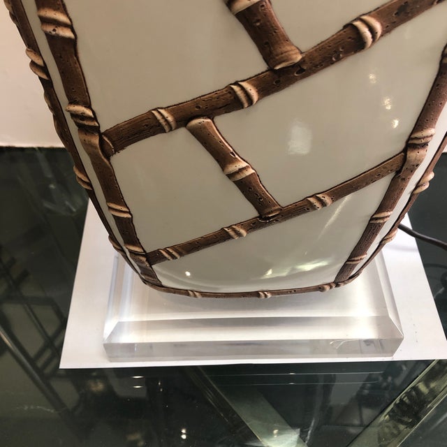 Faux Bamboo Lamp on Lucite Base For Sale - Image 12 of 13