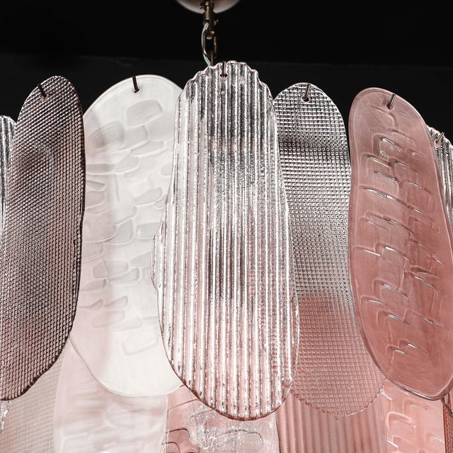 Modernist Round 3-Tier Hand-Blown Murano Glass Chandelier W/ Oval Reeded Shades For Sale In New York - Image 6 of 18