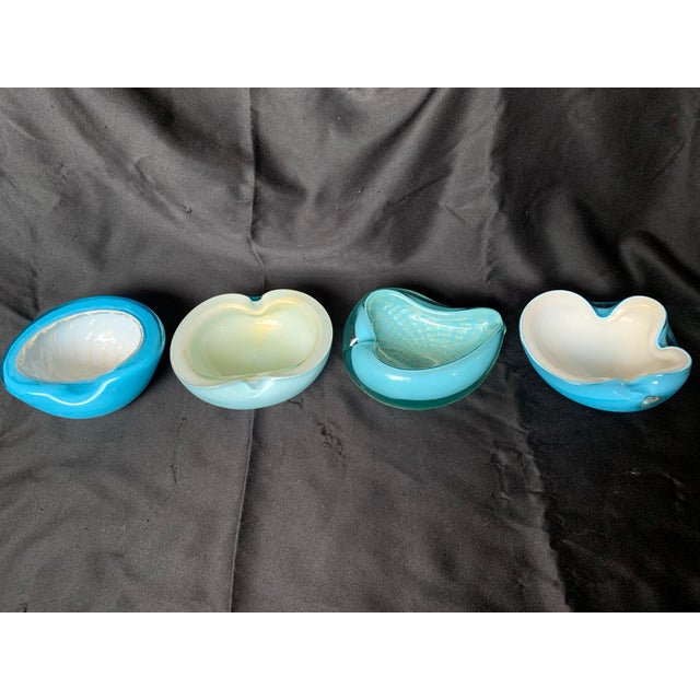 Glass Curated Collection of Murano Art Glass Bowls by Alfredo Barbini in Shades of Blue Set of 4 For Sale - Image 7 of 12