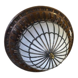 1900s Caldwell Bronze and Leaded Glass Flush Mount For Sale