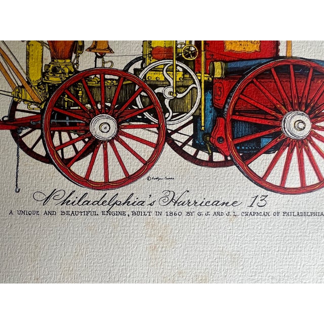 Historical fire apparatus print by Evelyn Cuero depicting Philadelphia's celebrated "Hurricane 13" engine, built in 1860...