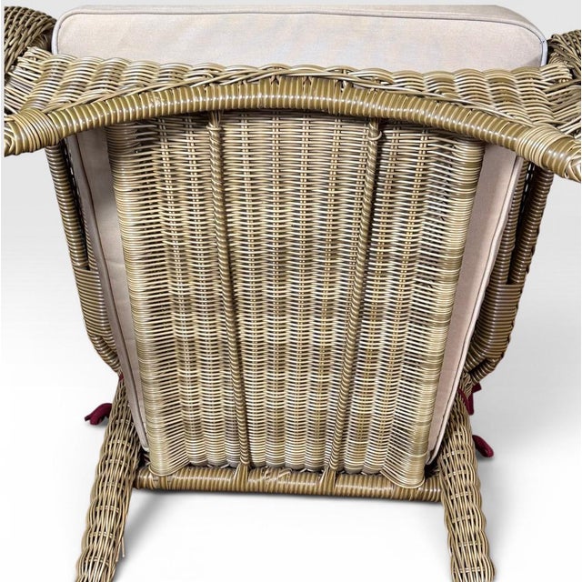 Pair of Vintage Boho Chic Wicker Barrel Back Lounge Armchairs For Sale - Image 11 of 11