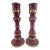1970s Pair of Hand-Painted Red and Gold Wooden Candleholders With Brass Trim For Sale