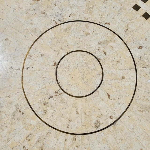 Casa Bique 1980's Postmodern Casa Bique Tessellated Fossil Stone & Brass Inlay Side Table, Attributed to Robert Marcius For Sale - Image 4 of 11