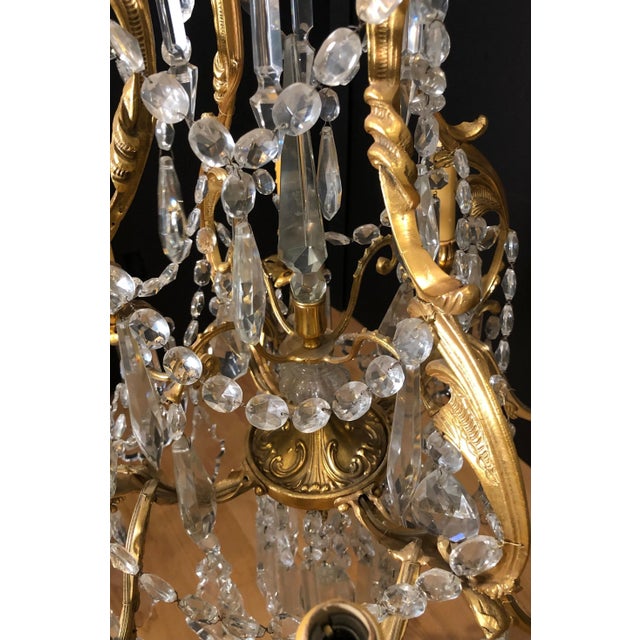 Metal Pair of 19th Century French Louis XV Gilt Bronze and Crystal Chandeliers For Sale - Image 7 of 8