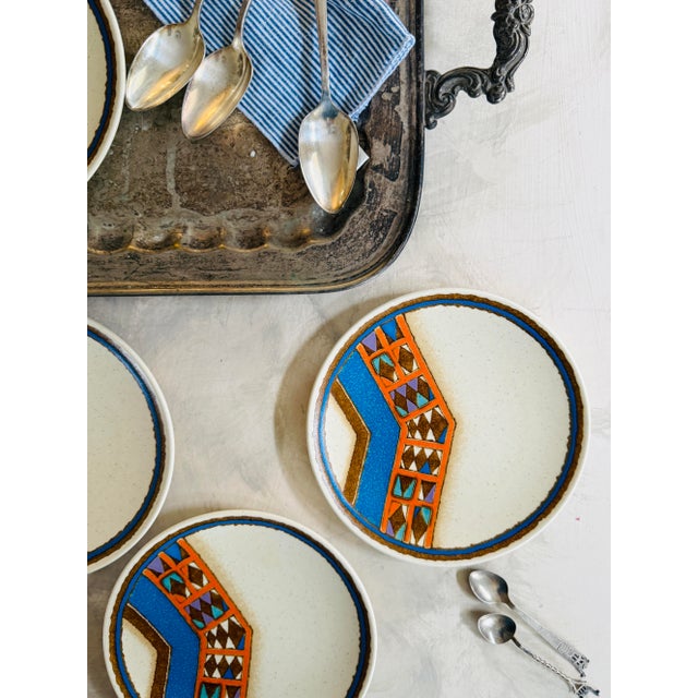 1970s 1970s Mikasa Indian Feast Teepee Salad Plates 7.5 Inch Stoneware Japan - Set of 4 For Sale - Image 5 of 11