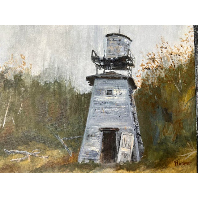 70's Vintage Florine Lighthouse Landscape Oil on Canvas Painting For Sale - Image 9 of 12