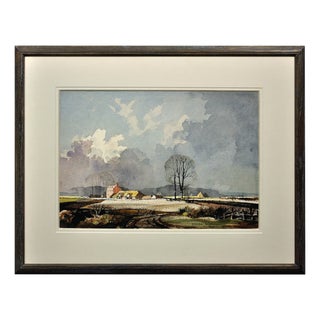 Rowland Hilder, The First Winter Snow on a Kentish Farm, 1970s, Watercolour For Sale