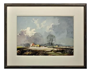 Rowland Hilder, The First Winter Snow on a Kentish Farm, 1970s, Watercolour