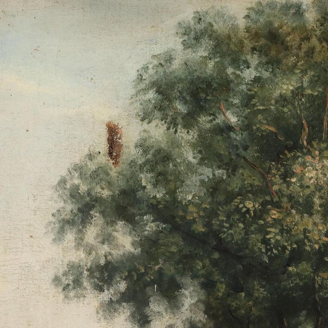 Textile Central European School Artist, Bucolic Landscape with Figures and Animals, 19th Century, Oil Painting on Canvas, Framed For Sale - Image 7 of 12