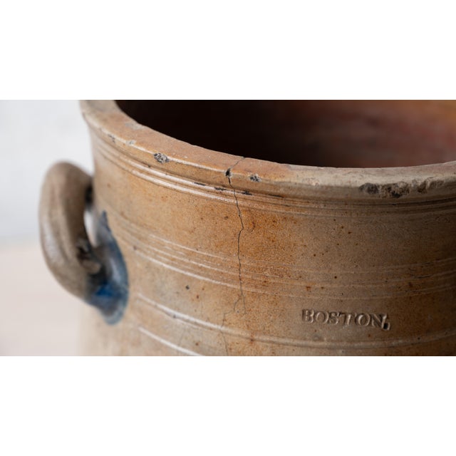Jonathan Fenton Stoneware Jar, j.f. Cartouche & Cobalt Flower, Boston, c.1795 For Sale - Image 15 of 18