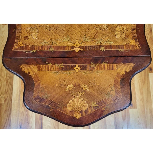 Antique American Made French Louis XV Marquetry Drop Leaf Center Table Desk For Sale - Image 11 of 18