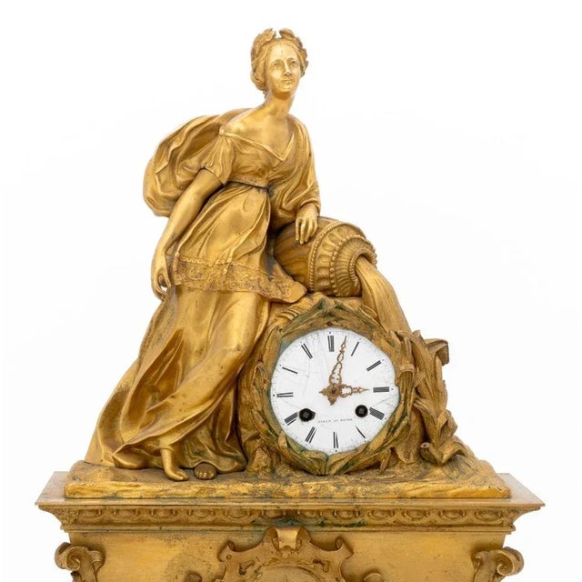 French French Empire Gilt Bronze Figural Clock For Sale - Image 3 of 14