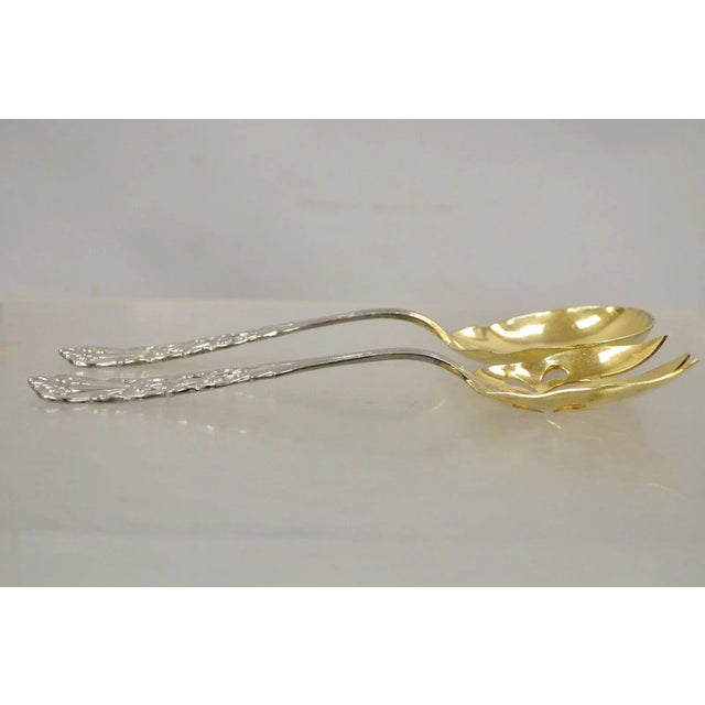 Vintage Italian Baroque Style Epns Silver & Gold Plated Serving Spoon and Fork Set For Sale - Image 10 of 10