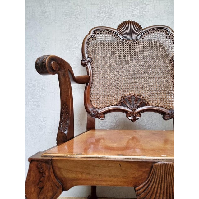 Wood Chippendale Bergere Armchair in Carved Mahogany with Caned Backrest and Lion's Claw and Ball For Sale - Image 7 of 18
