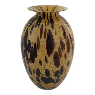 Mid 20th Century Modern Leopard Tortoise Pattern Vase Murano Style Made in Italy 12.5" For Sale
