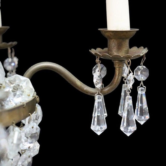 1950s Vintage Italian Brass & Cut Crystal 5 Light Chandelier C1950 For Sale - Image 5 of 8