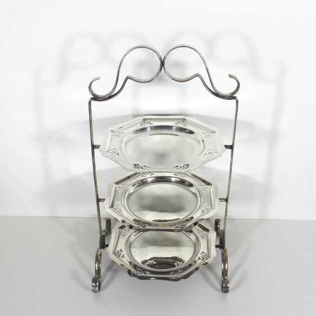 Traditional Antique Edwardian Silver Plated 3-Tier Cake Stand Removable Plates, Made in England For Sale - Image 3 of 9