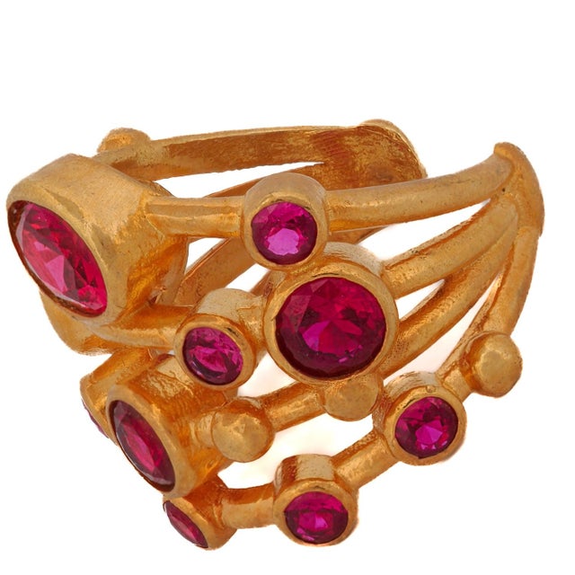 Metal Cleopatra Ruby & Gold Adjustable Statement Ring For Sale - Image 7 of 8