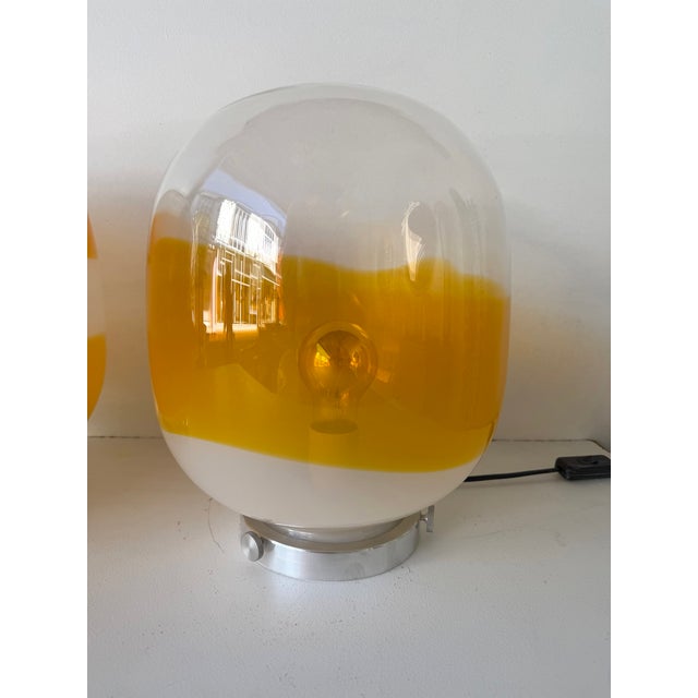 Pair of Murano Glass Orange White Smoke Saturn Lamps. Italy, 1970s For Sale - Image 4 of 13