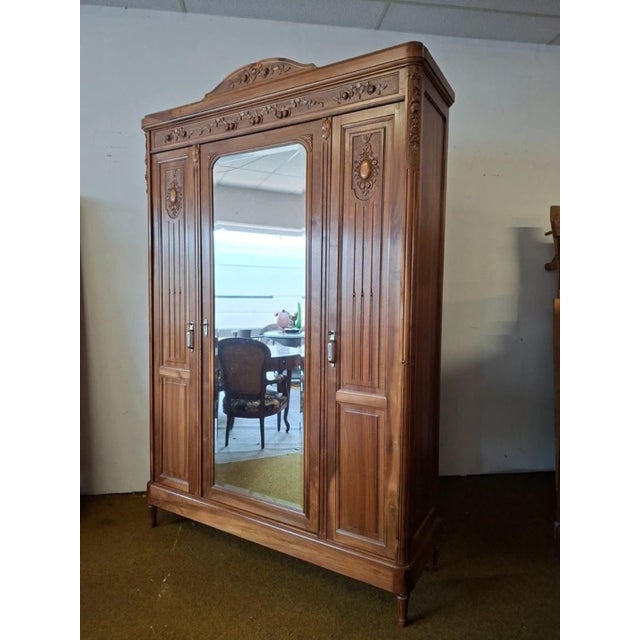 Wood Louis XVI Wardrobe in Walnut Wood For Sale - Image 7 of 9