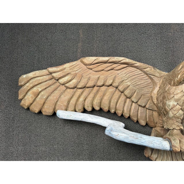 Mid 20th Century Hand Carved Wooden Eagle Sculpture For Sale In New York - Image 6 of 12