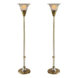 Pair of Vetri Artistica Murano Glass and Brass Torchiers For Sale