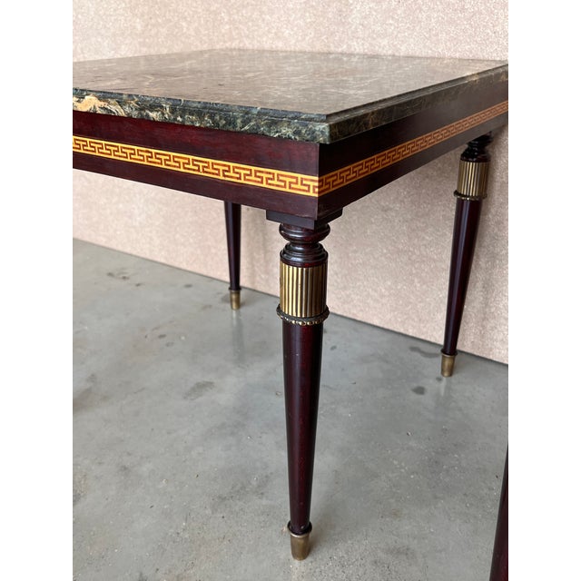 Wood French Mahogany and Marble-Top Set of Two Coffee Table With Bronze Mounts For Sale - Image 7 of 9